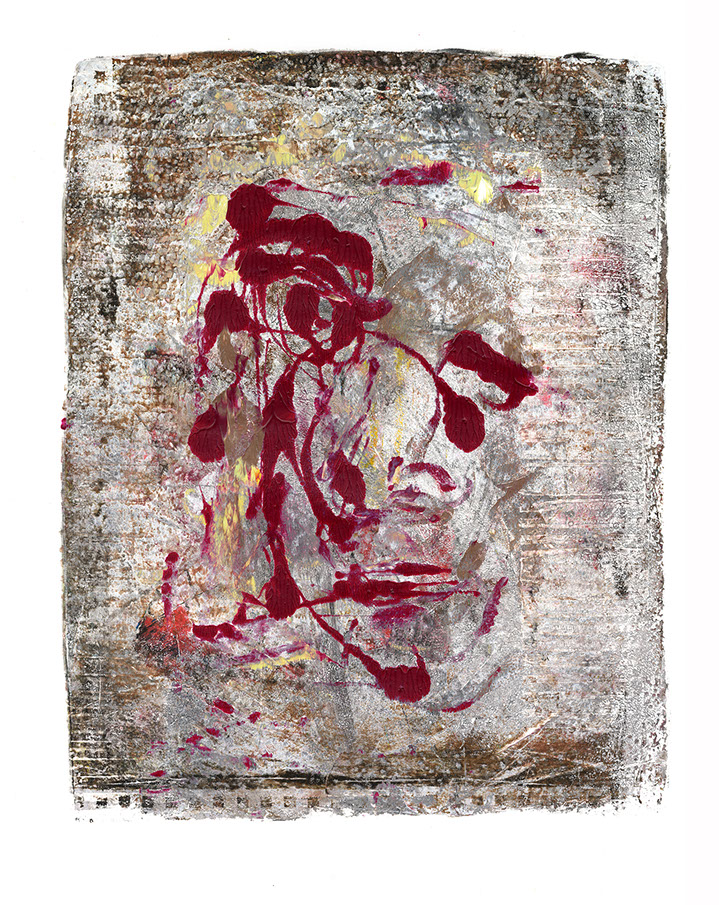 Gezicht monotype by Hilde Hoekstra dutch art gelliprint Nits song album Work acrylics