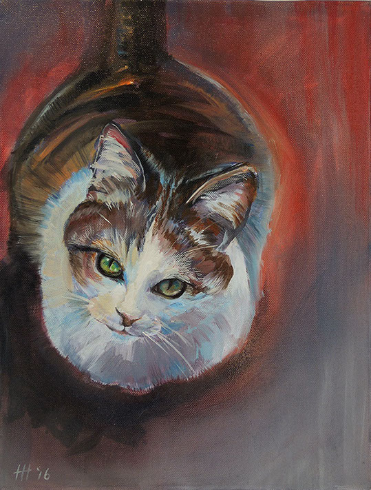 Cat, tabby, poes, love, animal, pet, portrait, oilpainting, schilderij, red, dutch, Holland, contemporary art, look at me cyperse