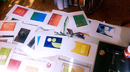 full table, printing,printmaking, monoprint, mark making, open acrylics, gelliprint, gelli art