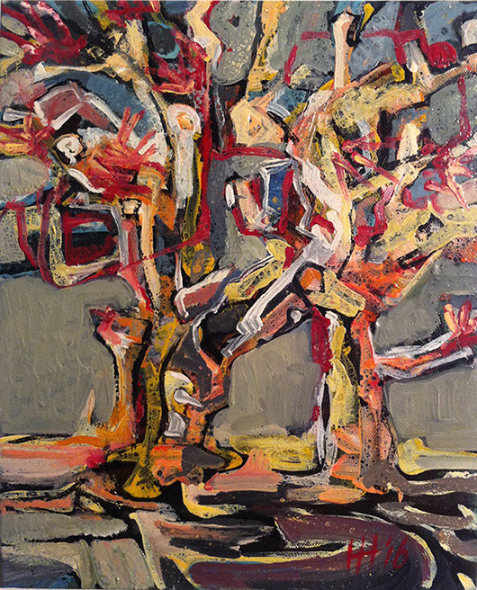 Koppige bomen schilderij by Hilde Hoekstra dutch Holland modern art landscape