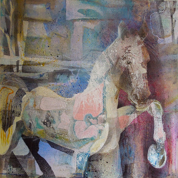 Voorwaarts paard schilderij canvas © Hilde Hoekstra Dutch art  acrylverf kleurrijk moderne kunst bright