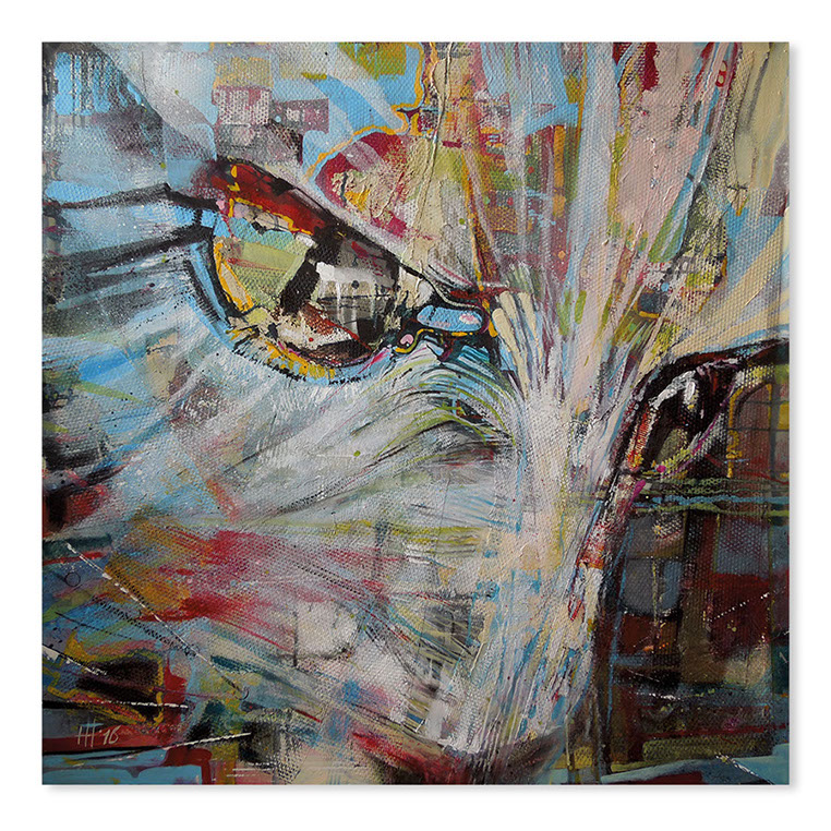 Leeuw in dierentuin monotype by © Hilde Hoekstra Dutch art gelliprint drawing