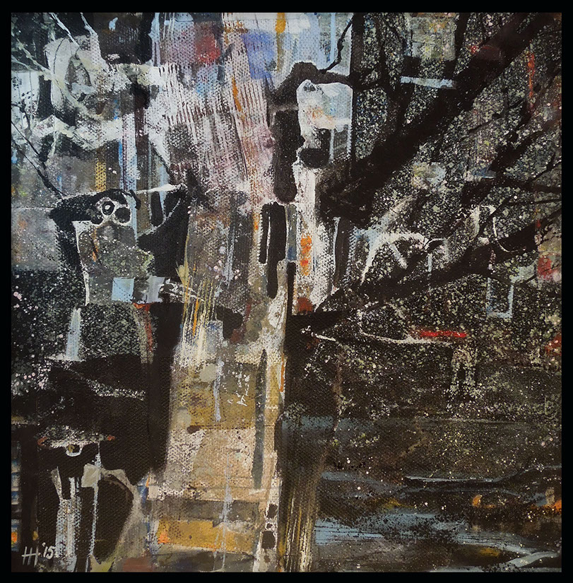 Geduld boom schilderij by © Hilde Hoekstra Dutch art Amsterdam collage acrylverf drawing contemporary